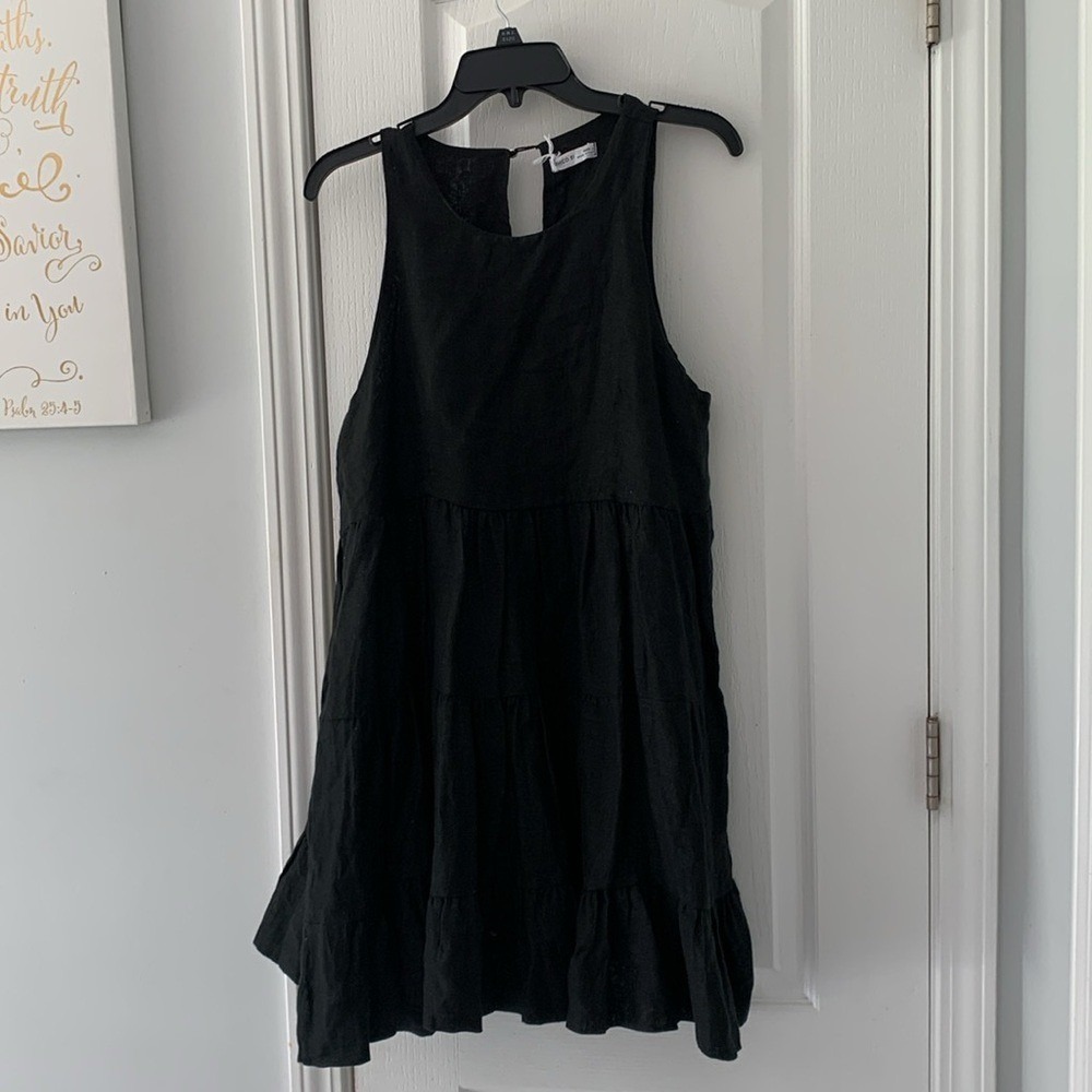 Civico 51 Midi Dress size L linen black casual swing‎ summer vacation travel